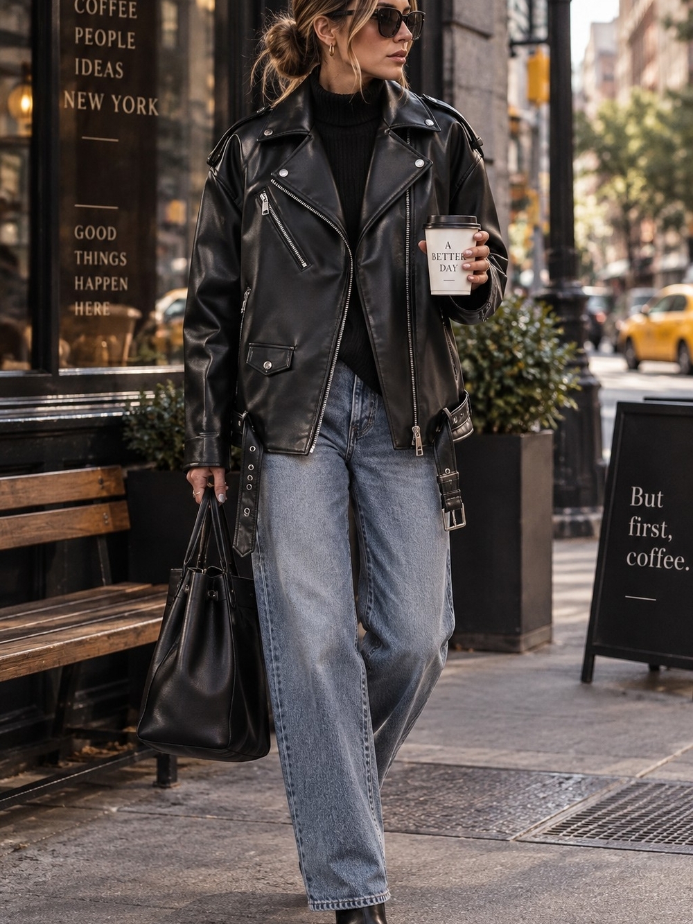 ZARA Women’s Black Faux Leather Moto Jacket - Classic Biker Style Oversized